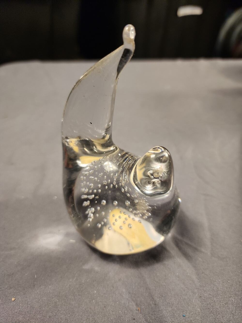 Clear Blown Art Glass Controlled Bubble dove Bird Paperweight